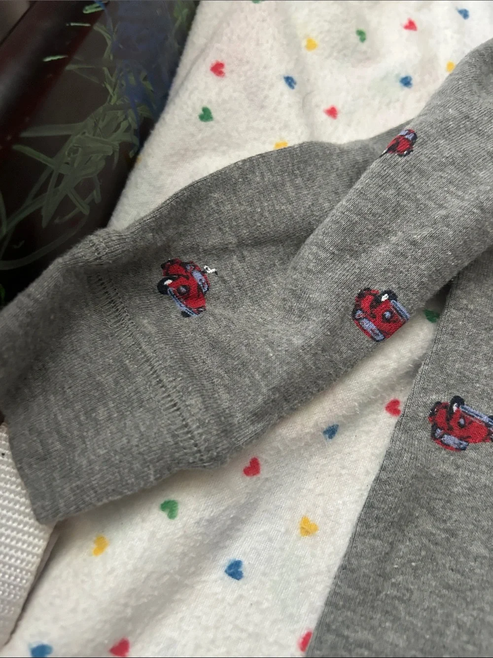 Carter's Gray Long-Sleeve Footed One-Piece with Red Car Print